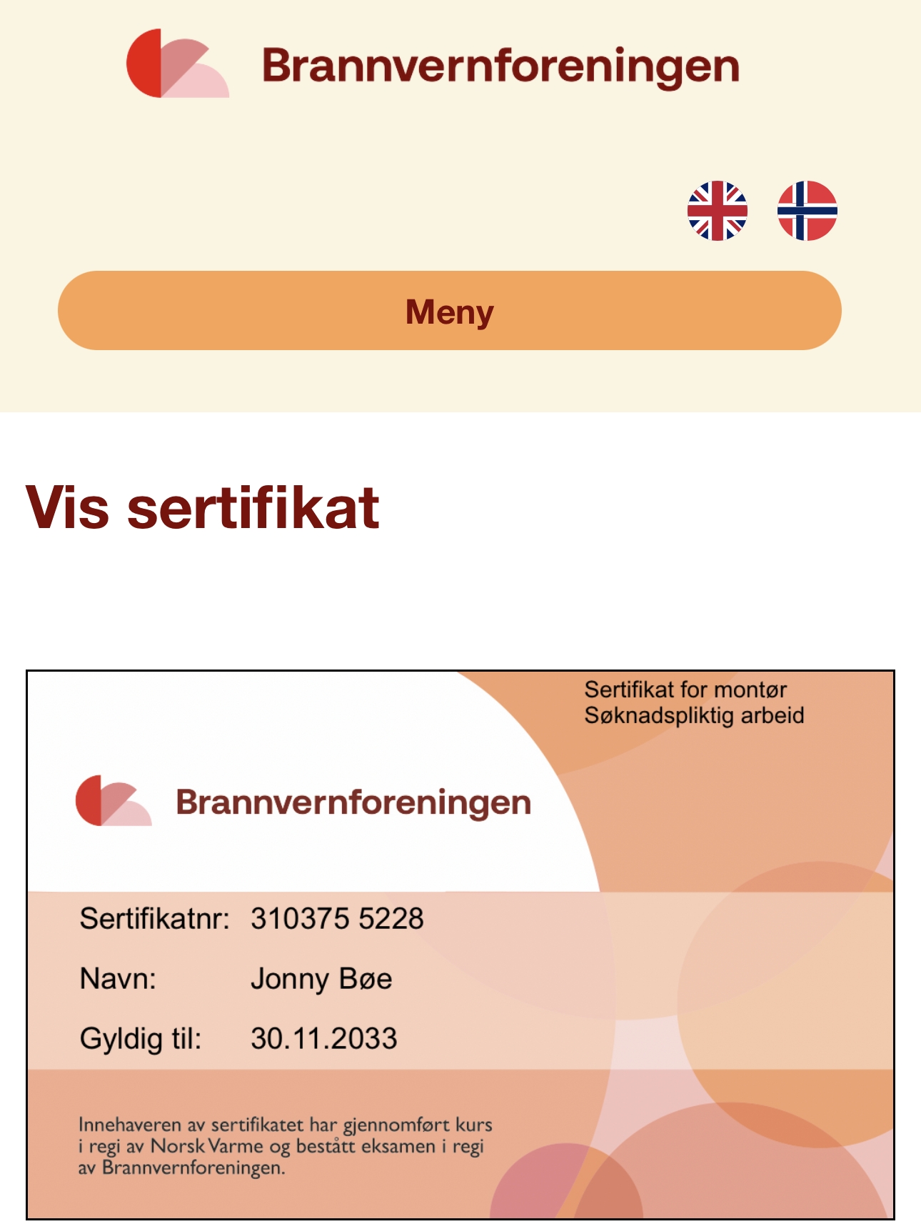 Sertifisert montør.